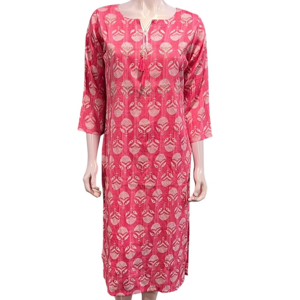 CherryRed Dina Designs Coral Pink Embellished Tunic Dress L40